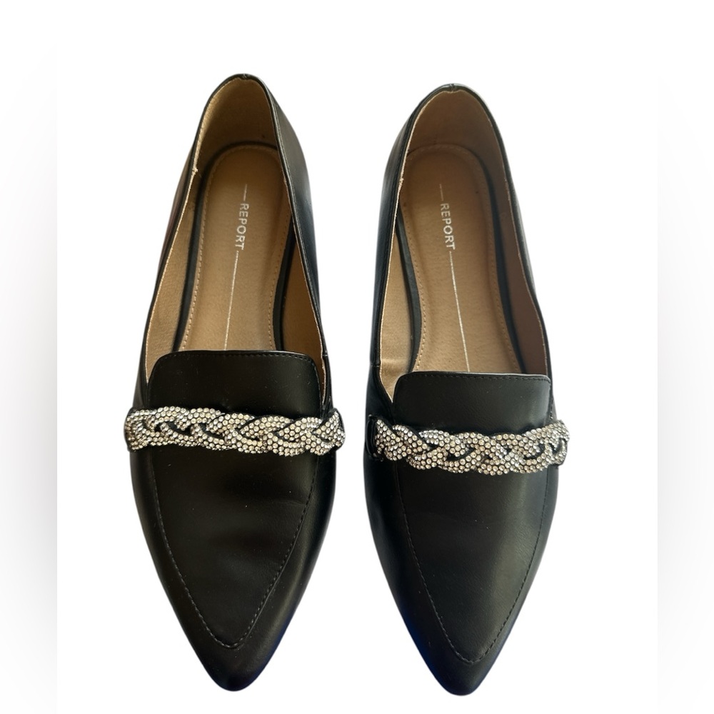 Report ruethy rhinestone black loafers flats size 8